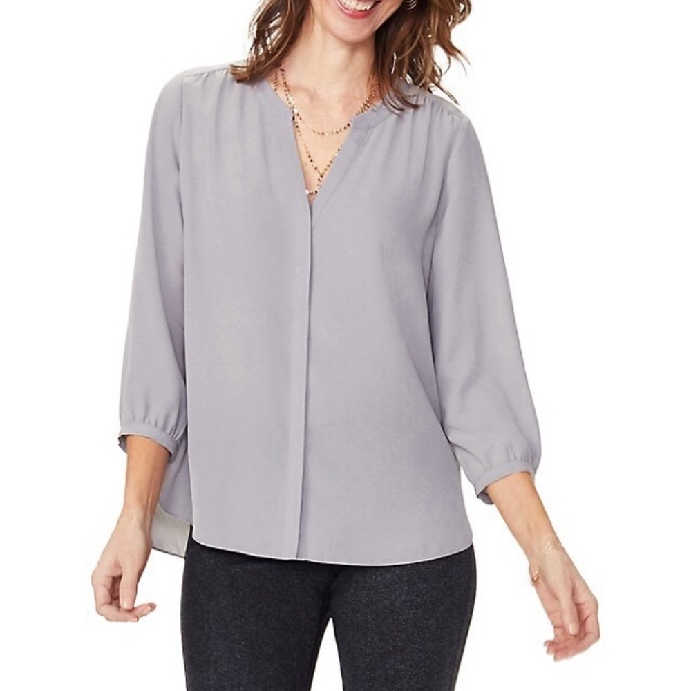 Laundry Sz M by Shelli Segal Gray V-Neck Blouse Feather Lightweight